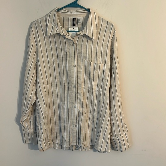 Divided by H&M  Linen‎ Blend Long Sleeve Striped Shirt-Size Medium ♟️ - Picture 1 of 8